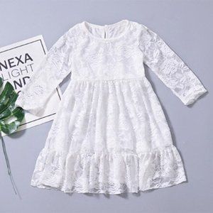 White Floral Lace Ruffled Hem Little Girl Dress
